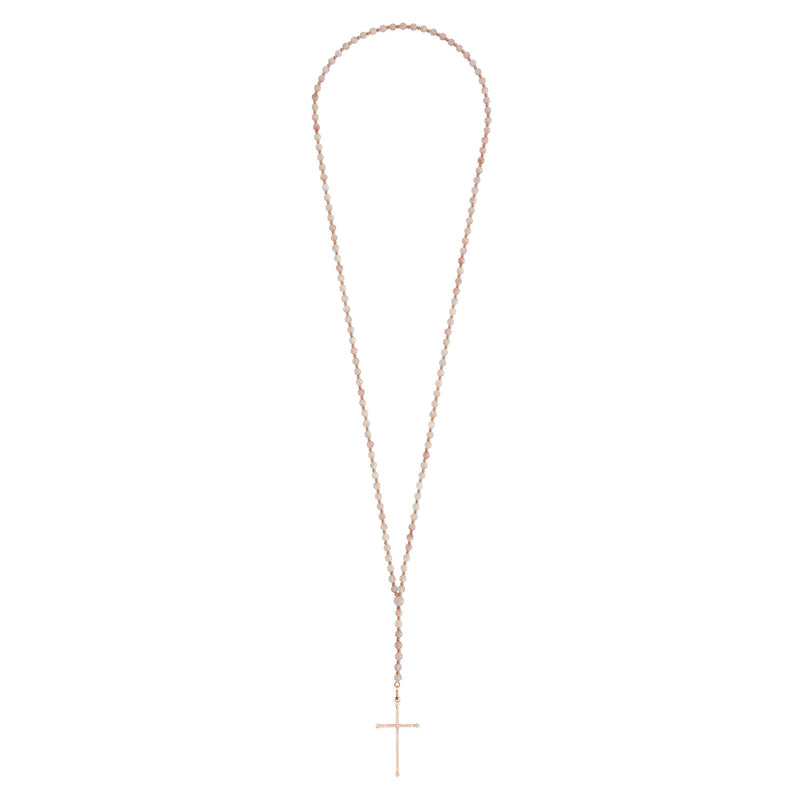 Kunzite Cross Rosary Necklace