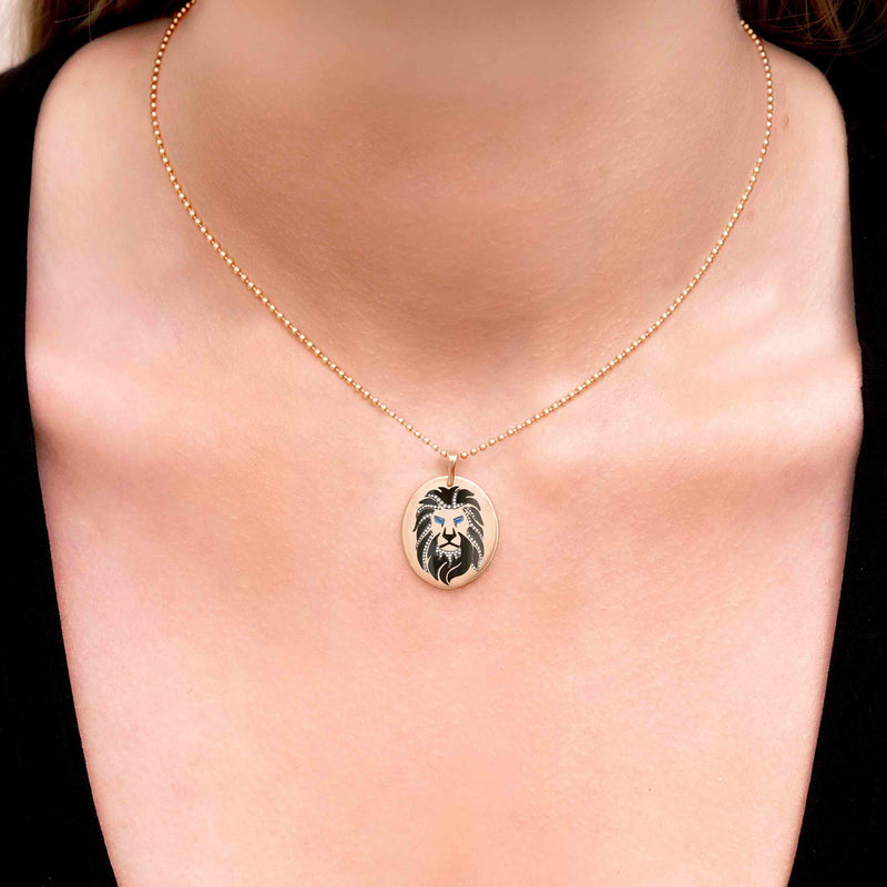 Diane Kordas 18k Gold Lion pendant with sapphires and diamonds