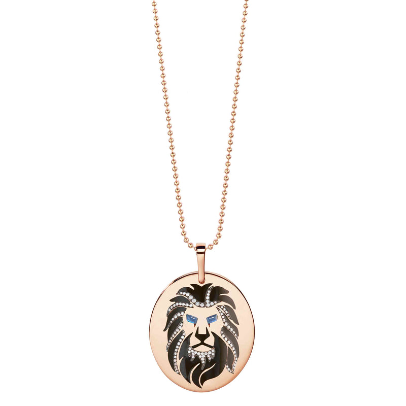 Diane Kordas 18k Gold Lion pendant with sapphires and diamonds