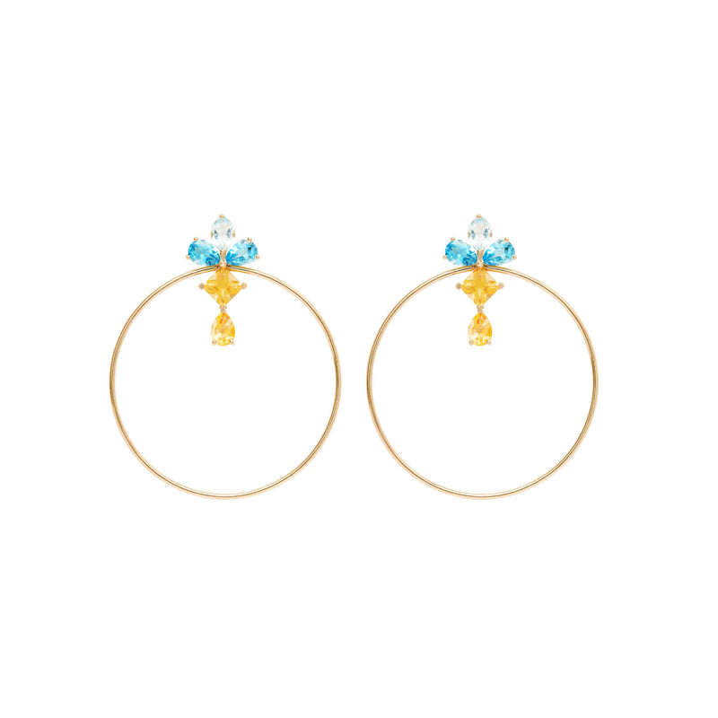 Citrine And Blue Topaz Hoop Earrings