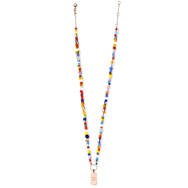 Rainbow Beaded Necklace With ID Tag Pendant