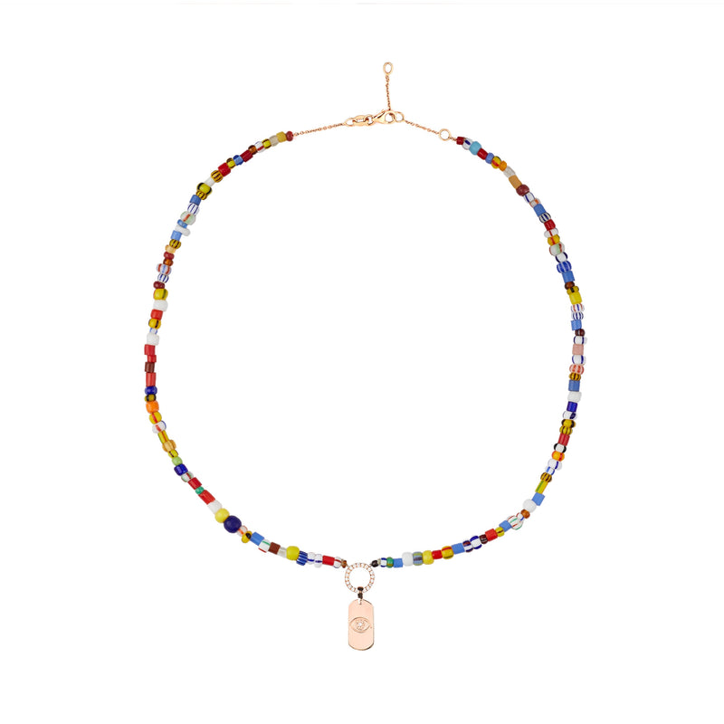 Rainbow Beaded Necklace With ID Tag Pendant