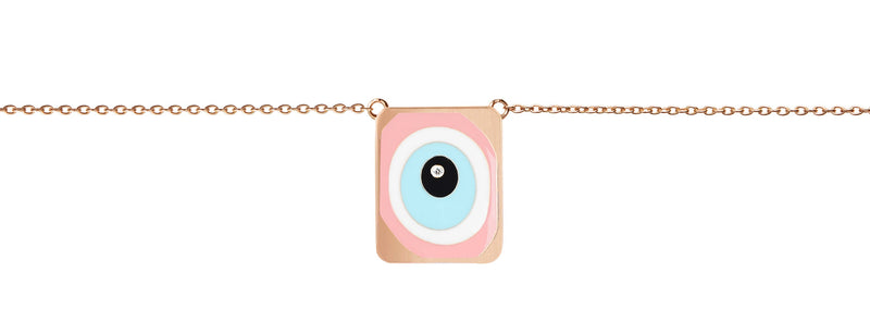 Pink Evil Eye Necklace with Single Diamond