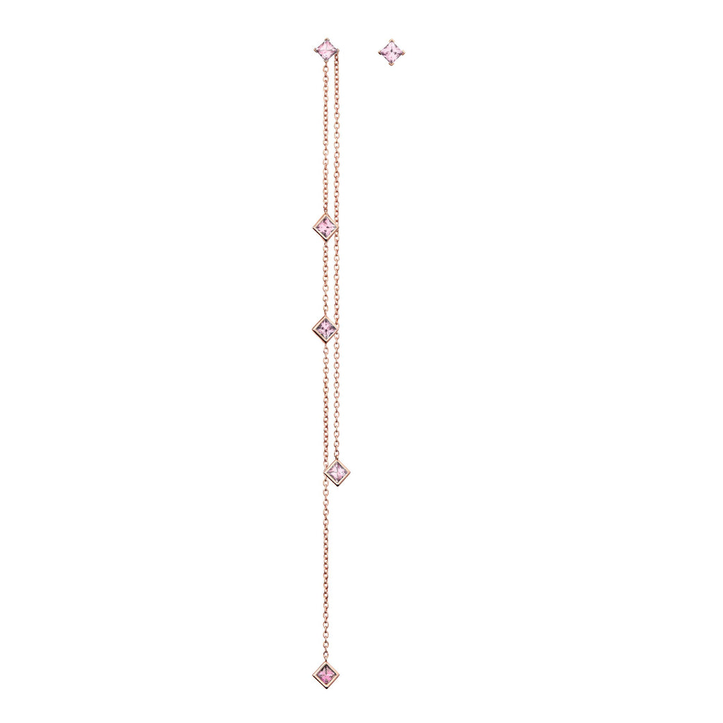 Diane Kordas Asymmetric Square Pink Sapphire Chain Earrings
