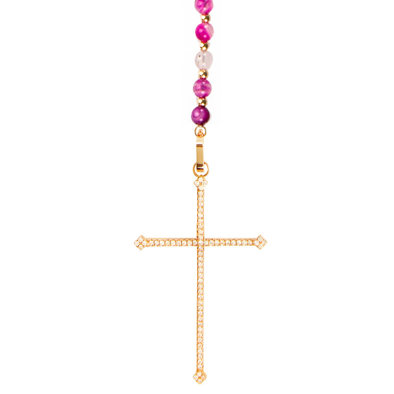 Dyed Agate Cross Rosary Necklace