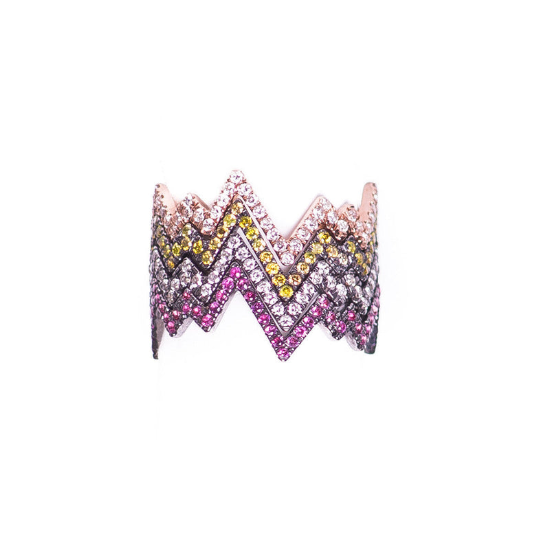 Diane Kordas Jewellery Pink Pop Art Band Ring 18kt gold stacked
