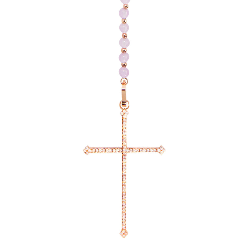 Purple Jade  Cross Rosary Necklace