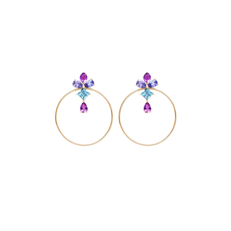 Blue Topaz, Amethyst And Tanzanite Hoop Earrings