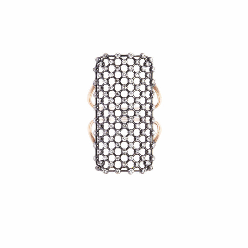 Diane Kordas Jewellery Rectangle Mesh Ring 18kt gold