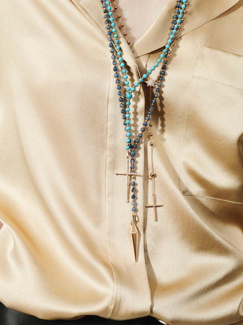 Dyed Agate Cross Rosary Necklace