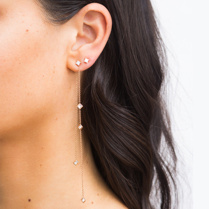 Diane Kordas Asymmetric Square Diamond Chain Earrings