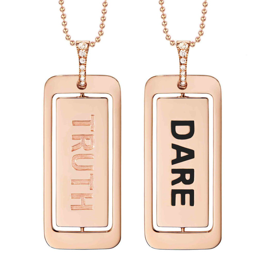Diane Kordas Truth/Dare 18k Gold ID Tag Pendant