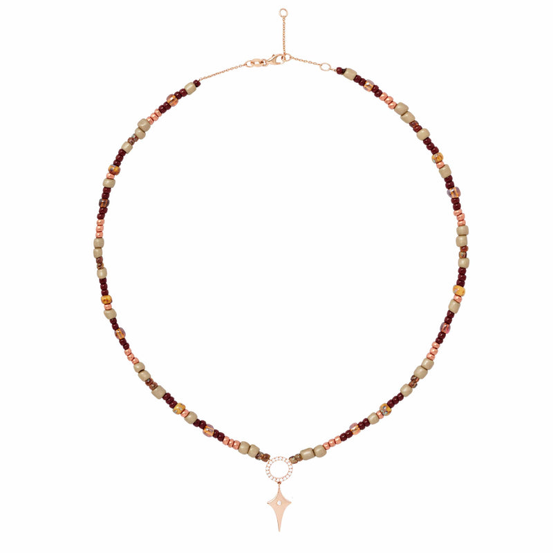 Taupé & Chocolate Beaded Necklace With Shield Pendant