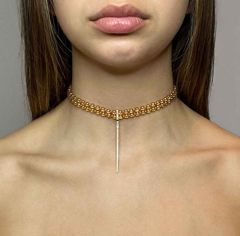 Diamond Bar Aura Quartz Choker