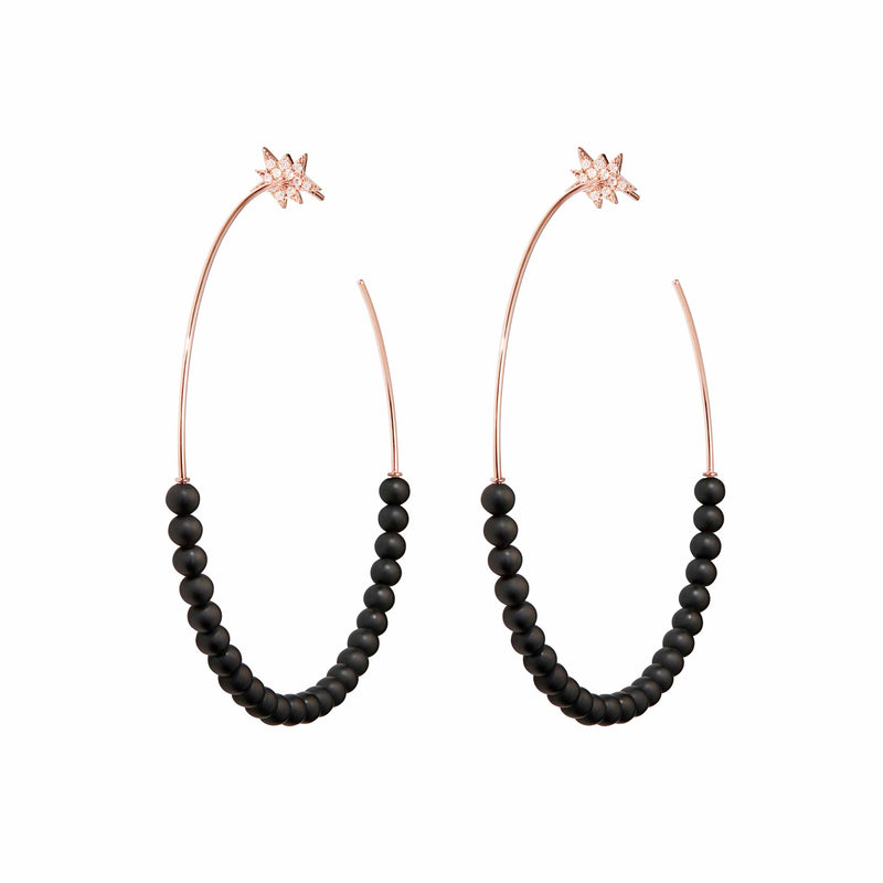 Diane Kordas Explosion Black Onyx Hoop Earrings