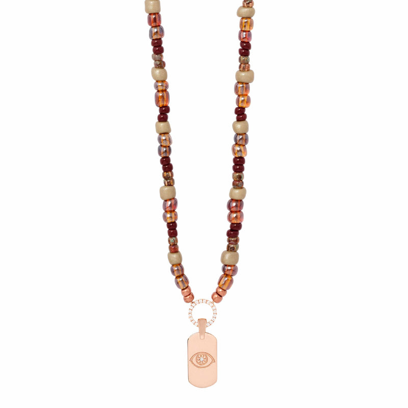 Chocolate & Amber Beaded Necklace With Mini ID Tag