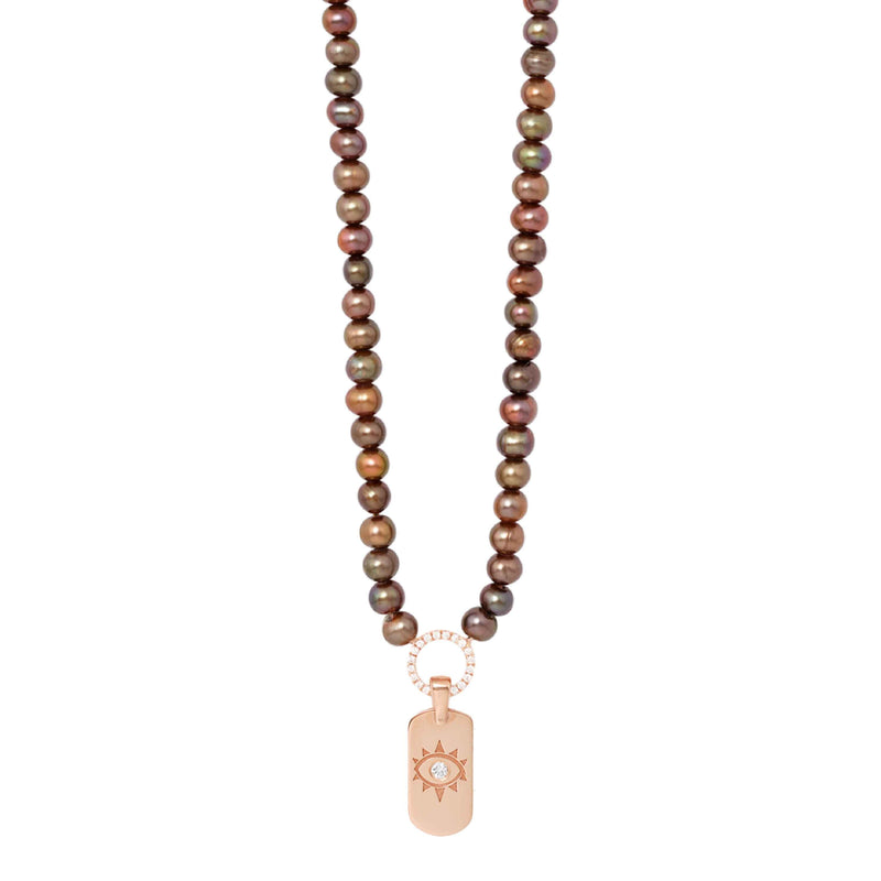 Cognac Pearl necklace With Mini ID Tag