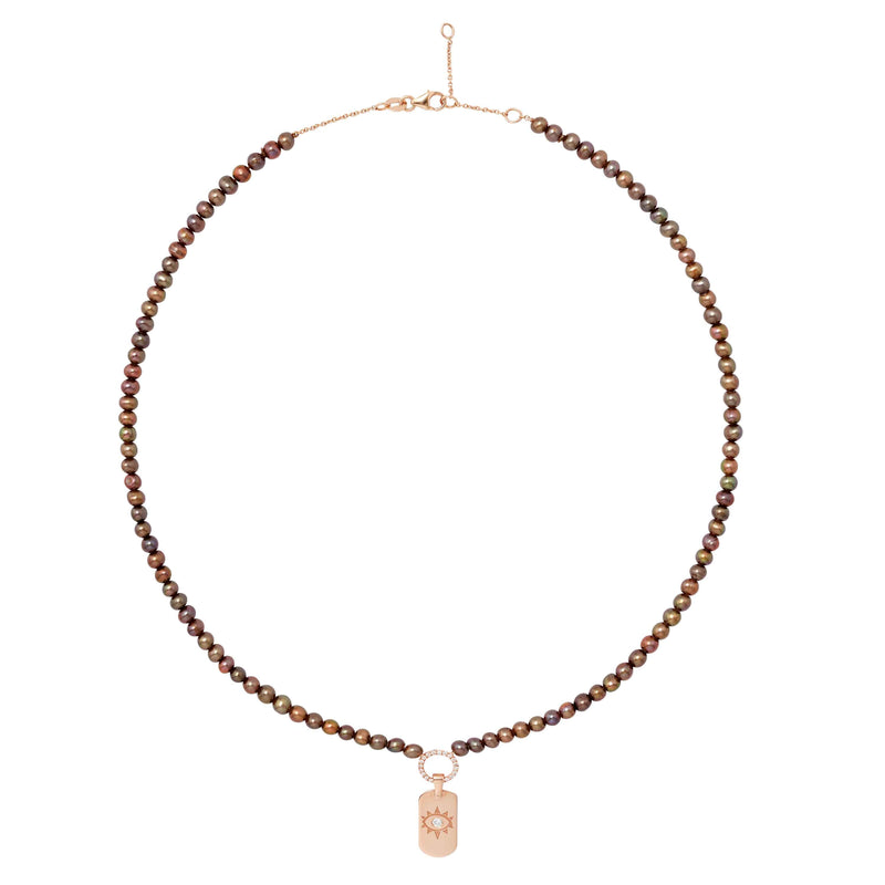 Cognac Pearl necklace With Mini ID Tag