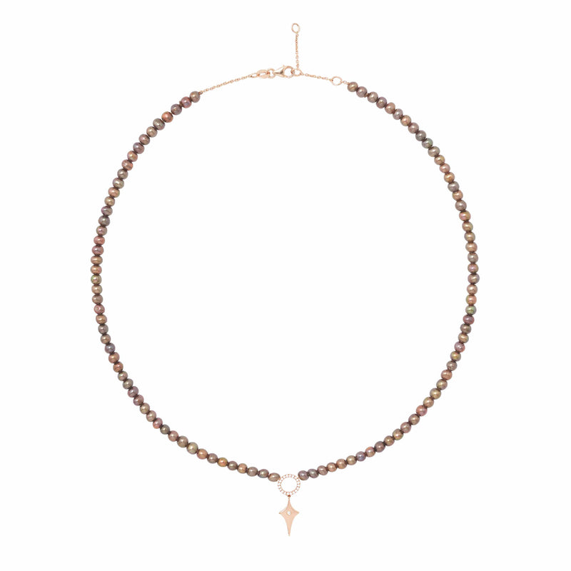 Cognac Pearl Necklace With Shield Pendant