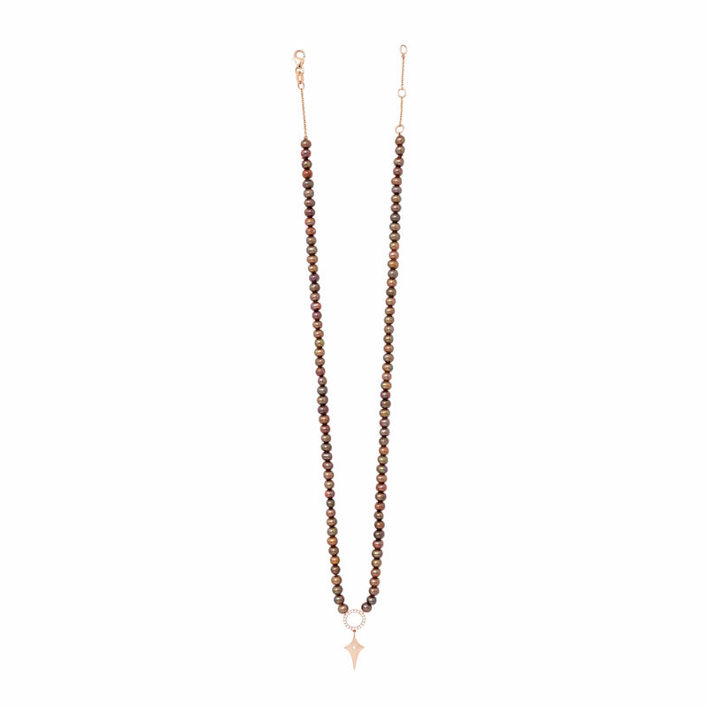 Cognac Pearl Necklace With Shield Pendant