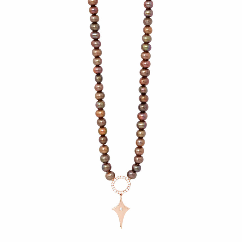Cognac Pearl Necklace With Shield Pendant