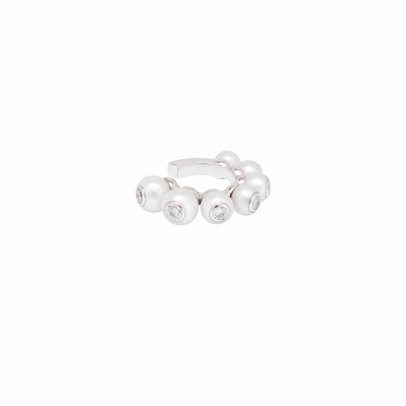 White Pearl And Diamond Ear Cuff