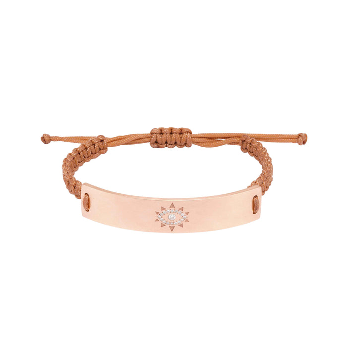 Evil Eye Gold Bracelet With Brown Cord