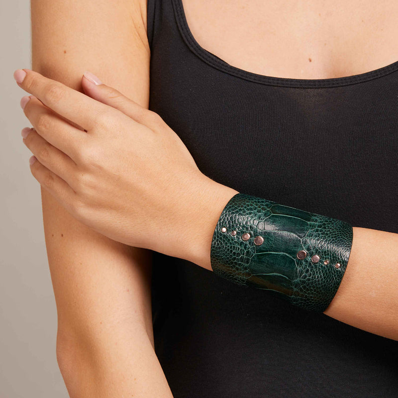 Green Ostrich Leather Cuff