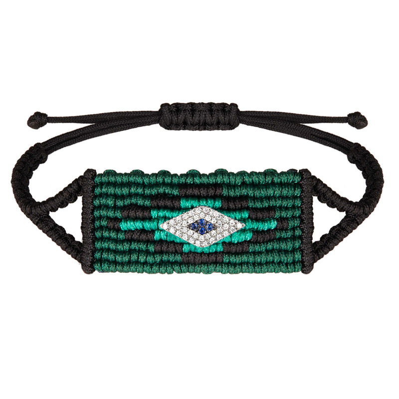 Dark Green Evil Eye Woven Bracelet