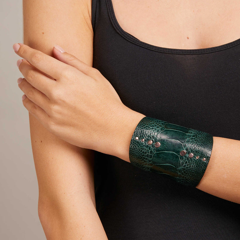 Green Ostrich Leather Cuff