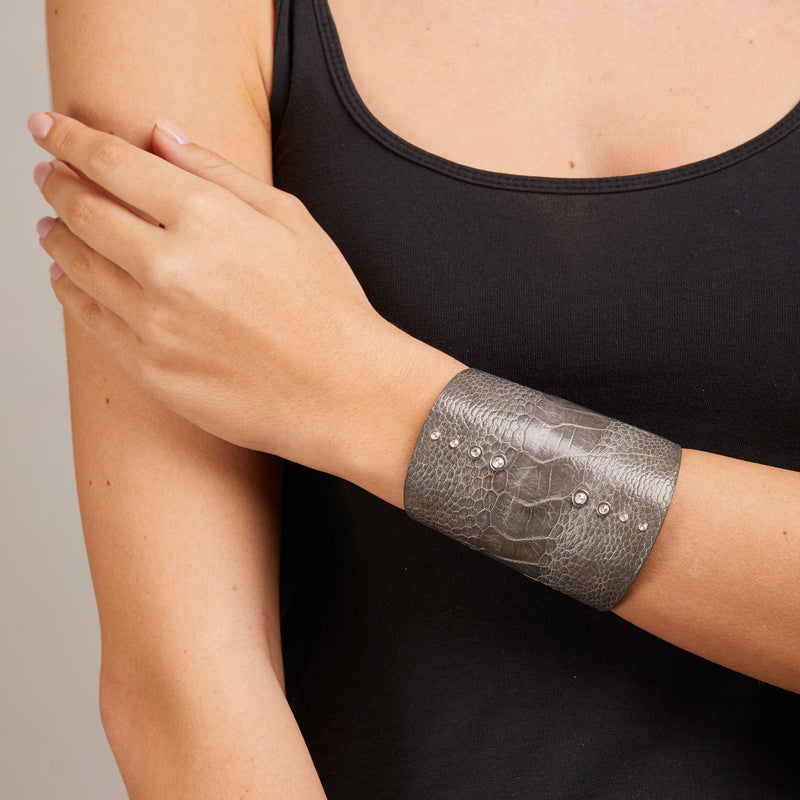 Grey Ostrich Leather Cuff