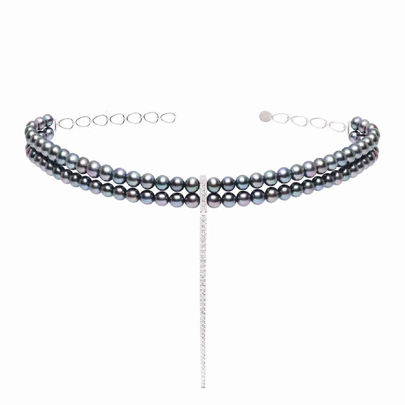 Diamond  Bar Grey Pearl Choker