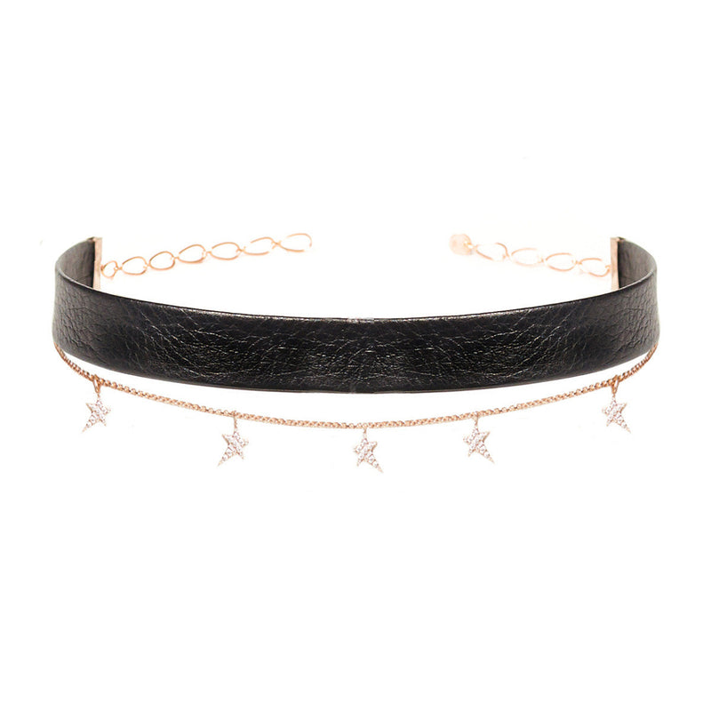 Diane Kordas Jewellery Leather Star Chain Choker 18kt gold