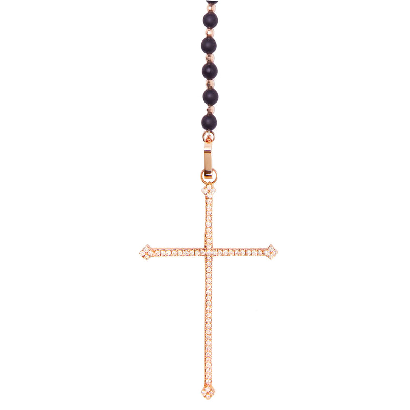 Black Onyx Cross Rosary Necklace