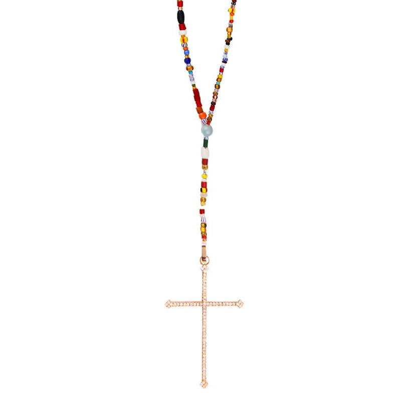 Rainbow Cross Rosary Necklace