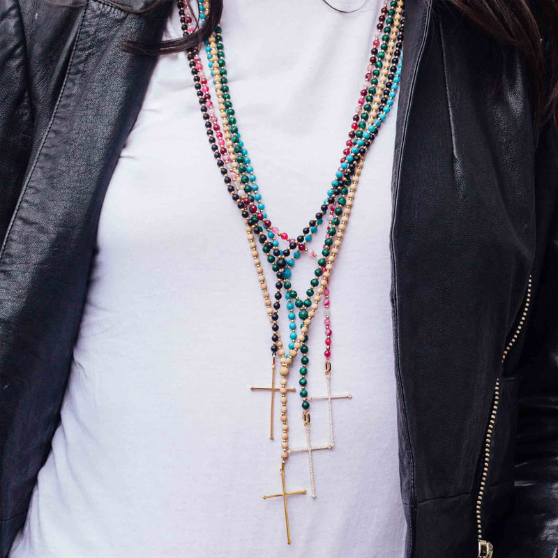 Diane Kordas Dyed Agate Cross Rosary Necklace