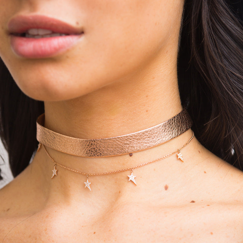 Rose Gold Leather Star Chain Choker