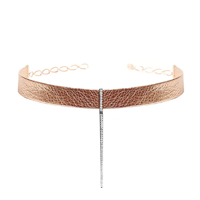 Diane Kordas Jewellery Rose Gold Leather Bar Choker 18kt gold