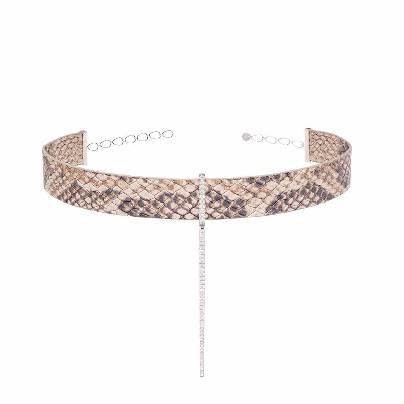 Snakeskin Leather Adjustable Bar Choker
