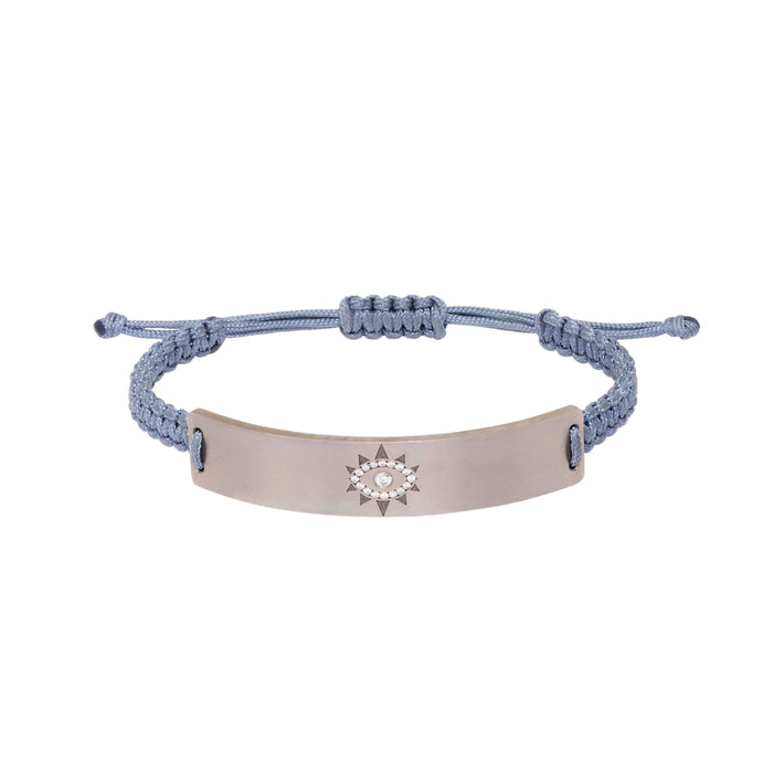 Evil Eye Titanium Bracelet With Denim Cord