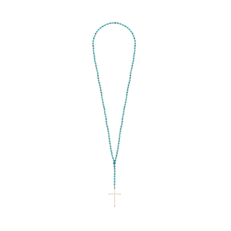 Diane Kordas Turquoise Cross Rosary Necklace