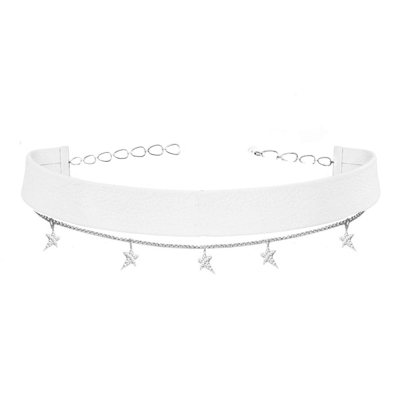 White Gold Leather Star Chain Choker