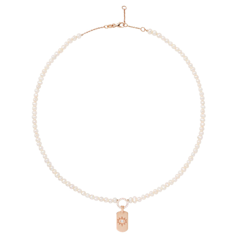 White Pearl necklace With Mini ID Tag